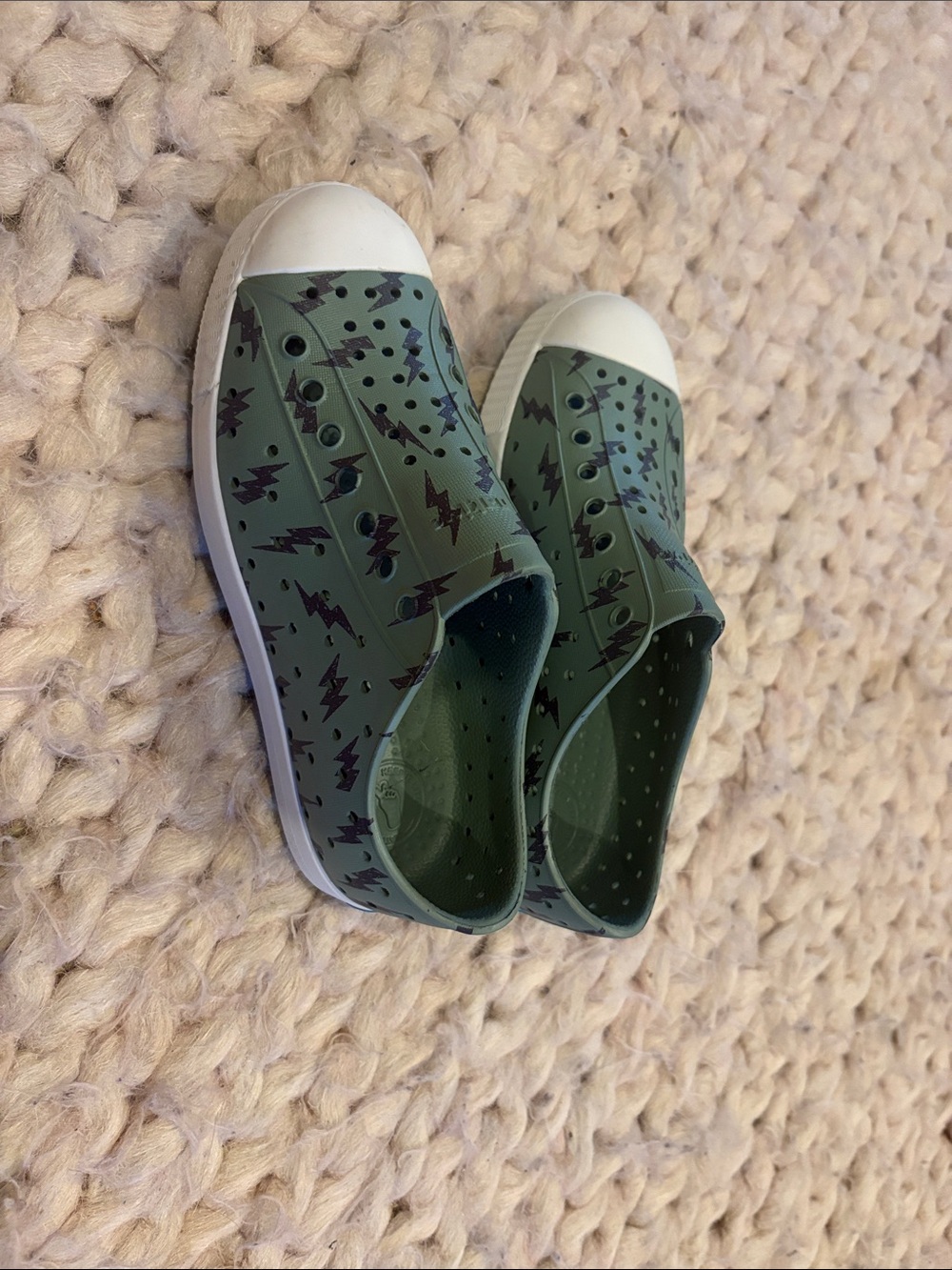Native Kids Olive Green Slip-On Sneakers with Lightning Motif